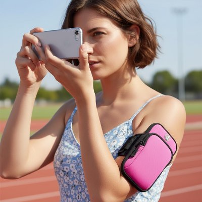 brassard telephone elastique zippe rose