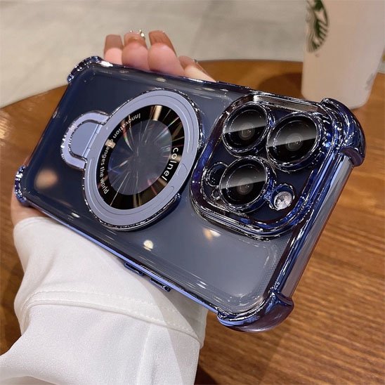 Coque transparente bleu anneau rotatif