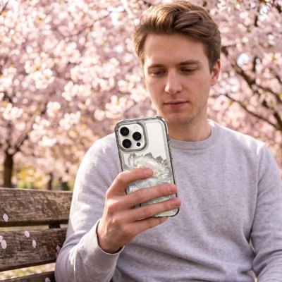coque transparente motif pivoine