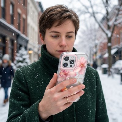 coque transparente selfie femme
