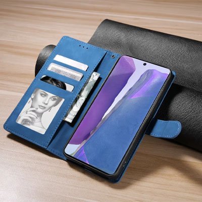 etui telephone bleu ouvert