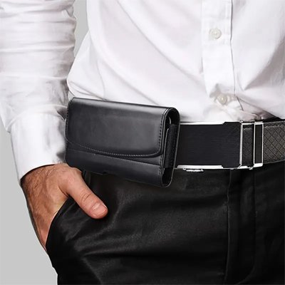etui telephone noir horizontal à la ceinture