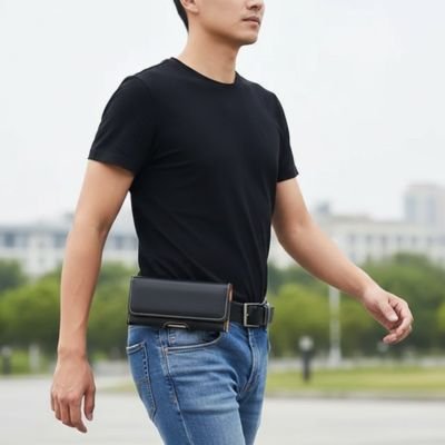 etui telephone noir porté par jeune homme
