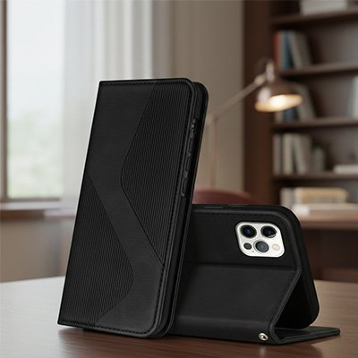 etui telephone noir sut table bois