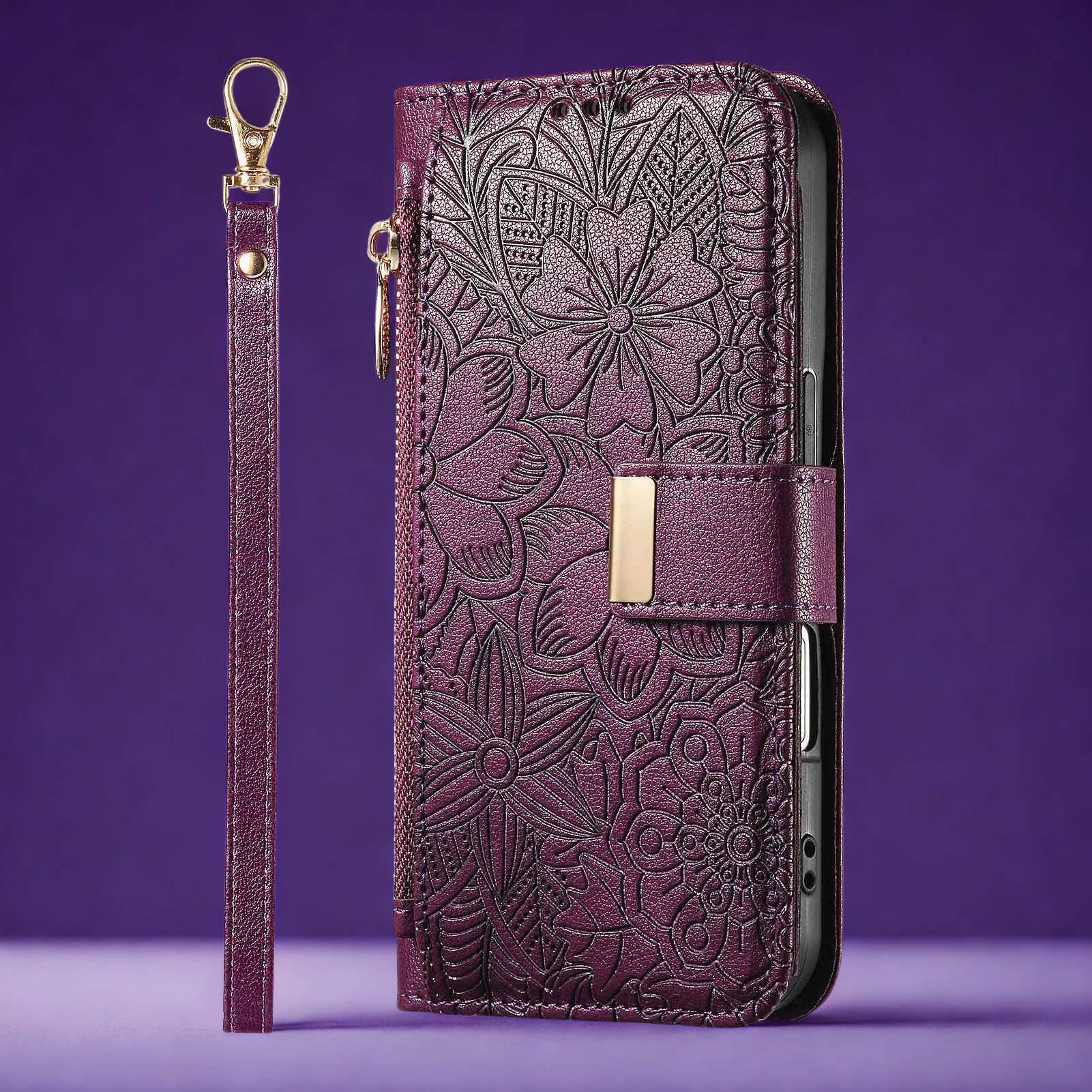 etui telephone violet sangle courte vertcal