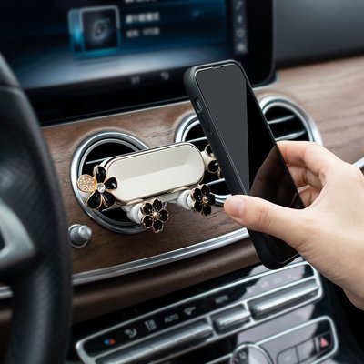 support telephone voiture blanc fleur noir