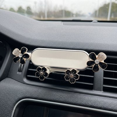 support telephone voiture blanc fleurs noires