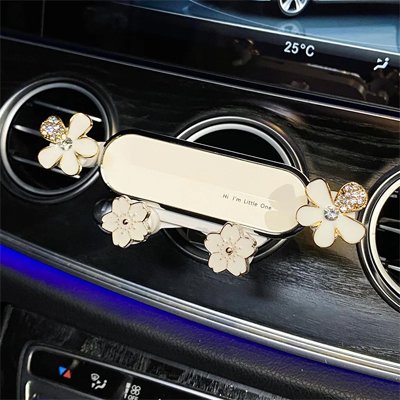support telephone voiture design floral blanc