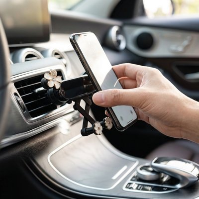 support telephone voiture design floral