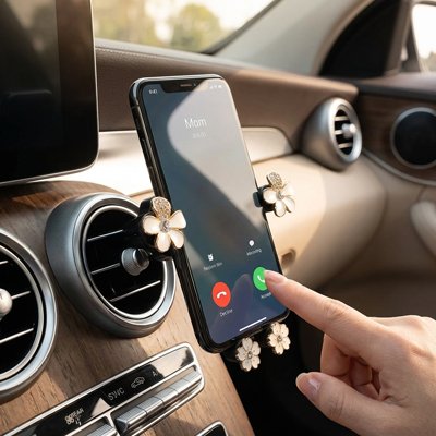 support telephone voiture floral design