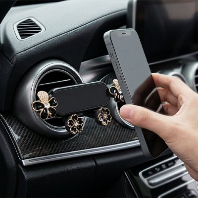 support telephone voiture noir fleur noir