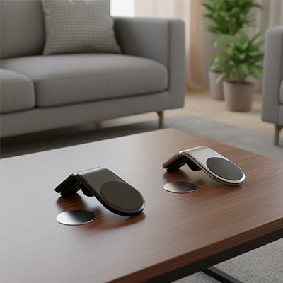 support telephone voiture two on table